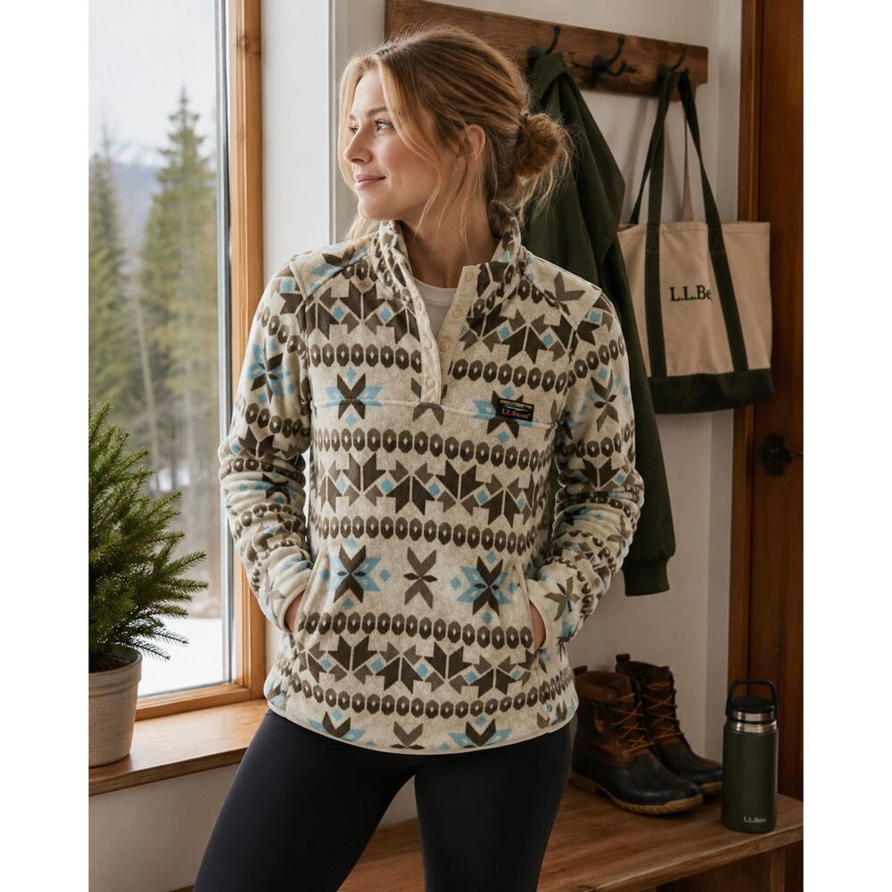 L.L. Bean White Aztec Western Fleece Jacket Women's Size XS
